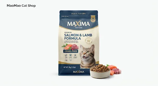 ถุงอาหารแมว Maxima กับชามอาหารเม็ด